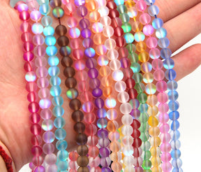 Synthetic Moonstone Beads for Jewelry Making: 6mm Round Glass Beads in Red & Purple