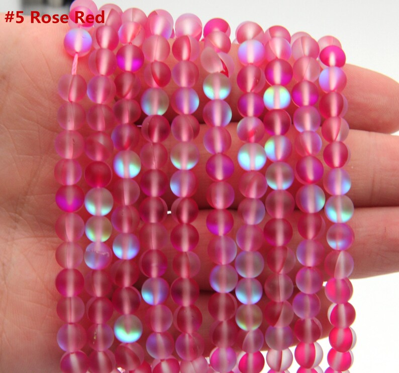 Synthetic Moonstone Beads for Jewelry Making: 6mm Round Glass Beads in Red & Purple