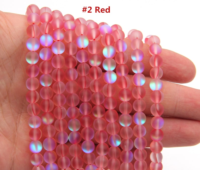 Synthetic Moonstone Beads for Jewelry Making: 6mm Round Glass Beads in Red & Purple