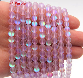 Synthetic Moonstone Beads for Jewelry Making: 6mm Round Glass Beads in Red & Purple