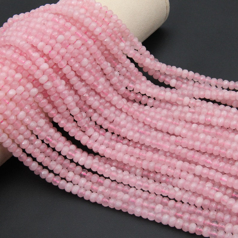 Natural Rose Quartz Faceted Rondelle Beads - Pink Gemstone for Jewelry Making, Wholesale Available