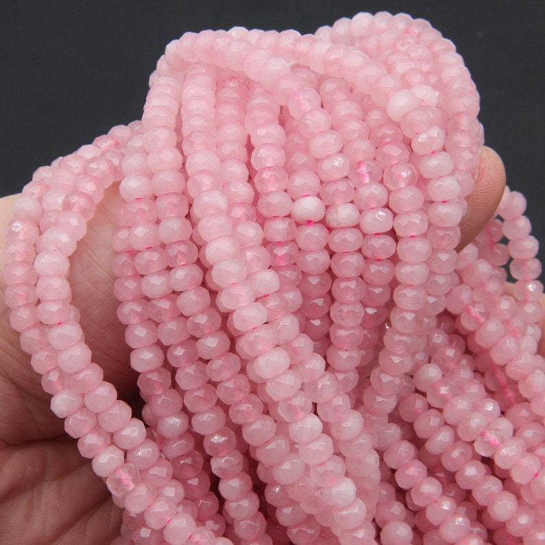 Natural Rose Quartz Faceted Rondelle Beads - Pink Gemstone for Jewelry Making, Wholesale Available