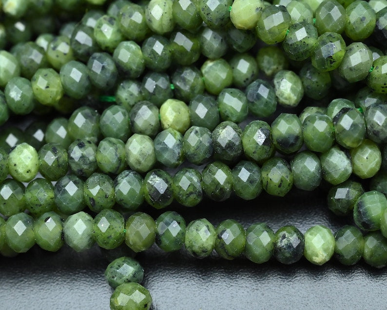 4x6MM Green Jade Faceted Rondelle Beads - Perfect for Elegant Jewelry and Personalized Gifts