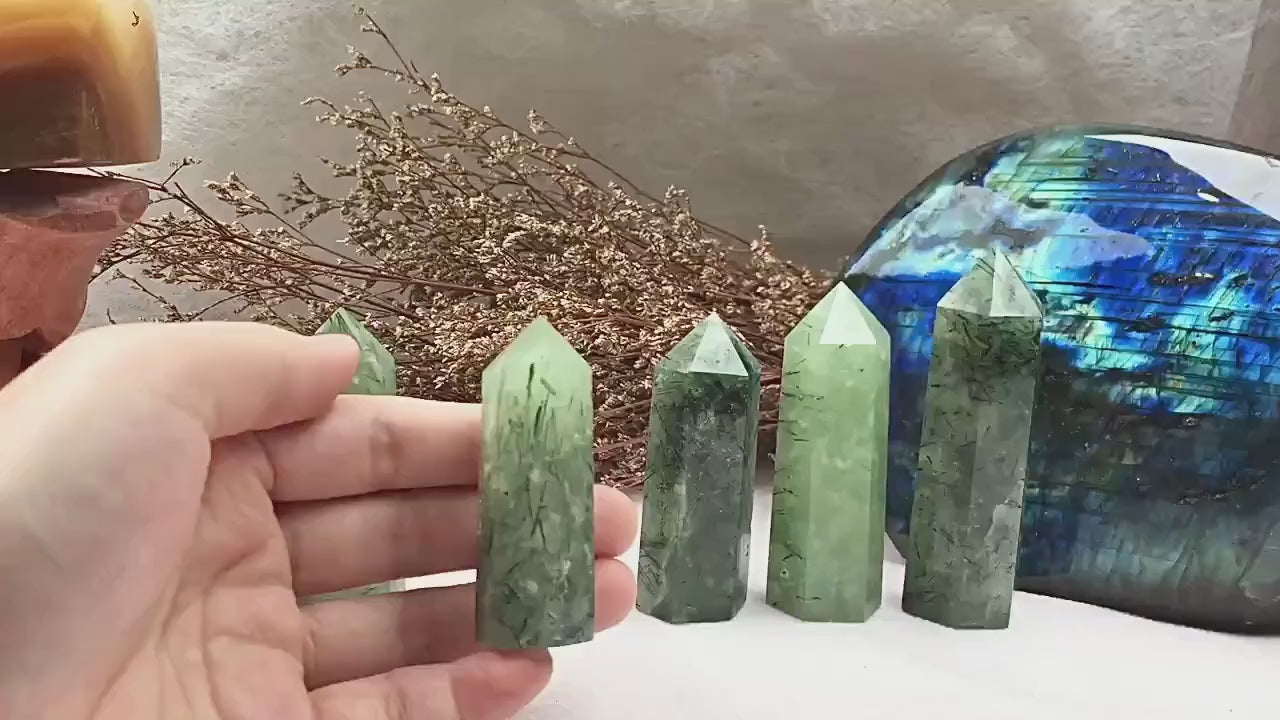 Prehnite Tower，Prehnite Point，Crystal Tower/Wand，Healing Crystal，Reiki Chakra Stone，Home Decor，For Gift