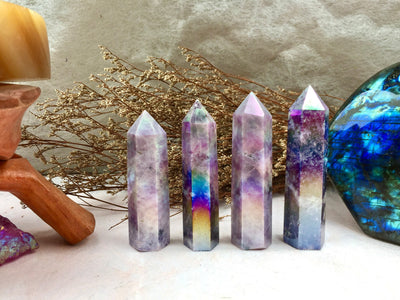 Aura Lepidolite Tower: Stress Relief, Sleep Aid, Spiritual Healing, Energy Cleanse, Meditation Support, Home Decor, Unique Spiritual Gift