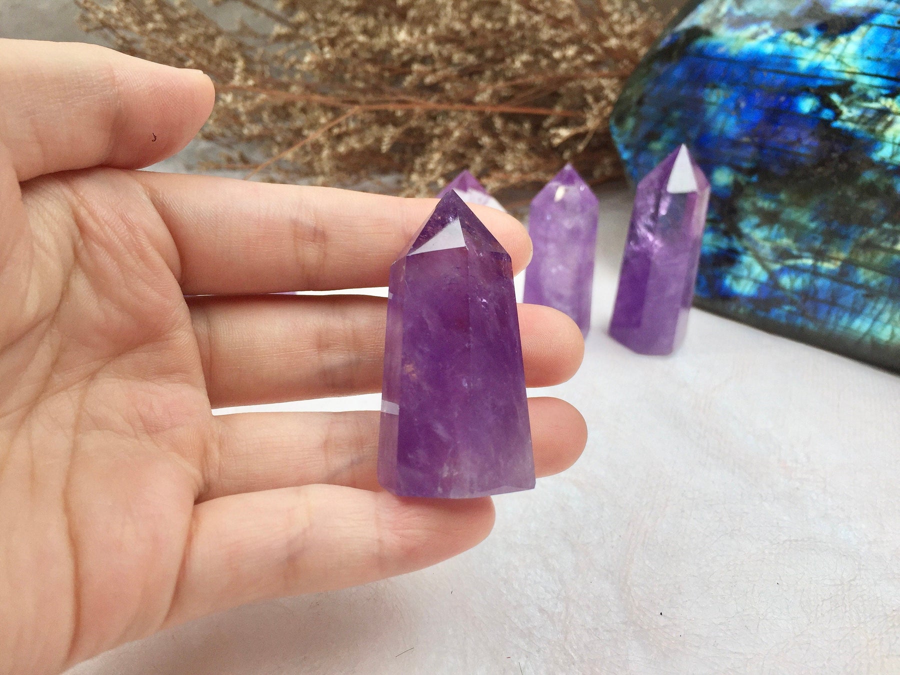 Amethyst Tower-point as a gift for yourself and friends, it comes in two sizes to choose from