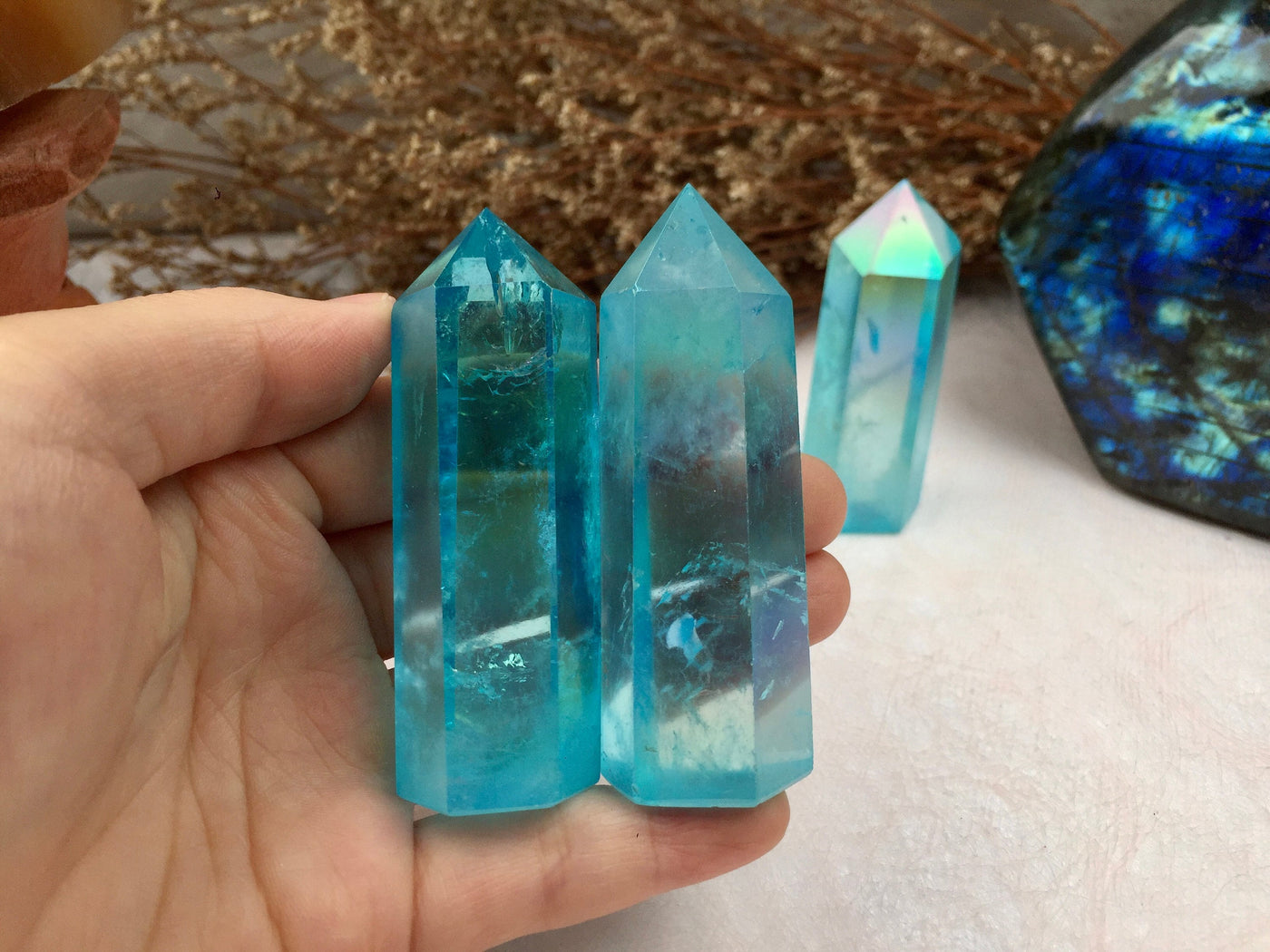 Blue Aura Crystal Quartz Tower Points New Home Party Wedding Gifts for Self and Friends